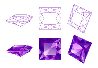 Wall Mural - Set of isolated square gemstone illustrations