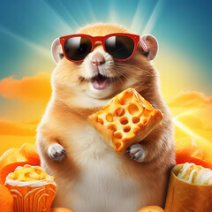 Sticker - A hip hamster in shades savoring jellybeans