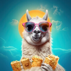 Poster - A limba in sunglasses enjoying fried twinkies