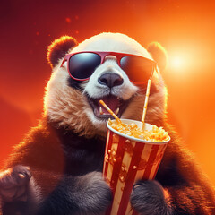 Poster - A playful panda with shades relishing chili cheese fries