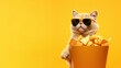 A cool cat in shades on orange background