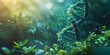 © ParinApril - DNA double helix structure intertwined with various green plants and flying insects.