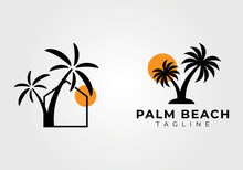 Palm Tree Silhouette Set And Collection Logo Vector Vintage Illustration Design, Palm Tree Icon