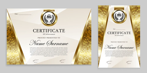 Award certificate design with luxury gold modern theme. Charters, achievements, plaques are suitable for various events.