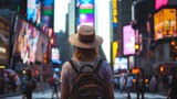 Fototapeta  - Female tourist at Times Square New York, USA 