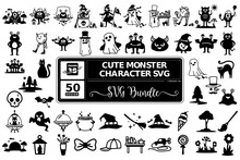 Set Of Halloween Silhouettes Icon And Character SVG Design Cut File For Cutting Machine