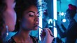 A snapshot of African American talented makeup artist creating stunning looks in a beauty studio