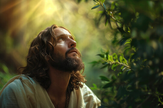 Portrait of Jesus Christ in heaven light