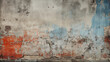Aged and weathered wall texture with layers of peeling blue and orange paint, depicting decay and time.