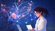 © touseef - Neural network exploration: female scientist examining artificial neurons in lab coat (vector illustration)