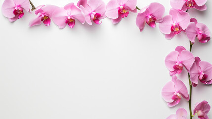 Wall Mural - Flowers trendy composition. Purple orchid flowers on white background.