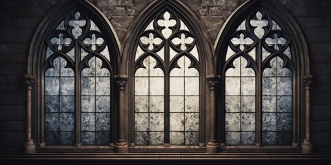 authentic medieval architectural detail: gothic window/arch, textured background, forged element.