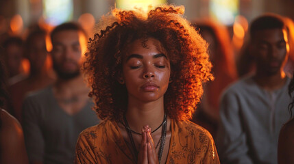 Wall Mural - The believing girl praying in the church