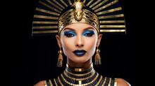 Ancient Female Egyptian Pharaoh Statue In Traditional Attire And Regal Pose