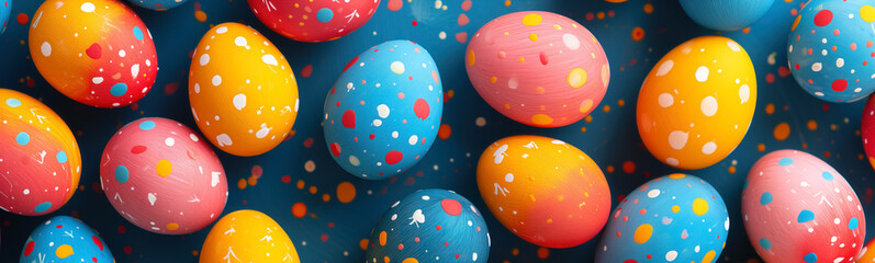 Wall Mural - Colourful eggs lying on the blue surface. Easter concept.