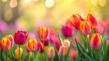 Fototapeta Tulipany - Beautiful panoramic spring nature background with tulip flowers
