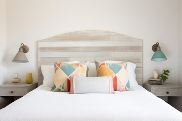 Poster - whitewashed wooden headboard in bedroom