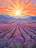 Fototapeta Lawenda - Classic Provence Lavender Art: Vintage Landscape Beauty in Lavender Fields