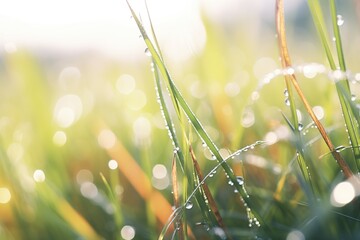 Wall Mural - dew on the tips of grass blades