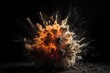 An explosion with a bullet on a dark background. Generative AI