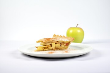 Wall Mural - whole apple pie on a white plate with a golden crust
