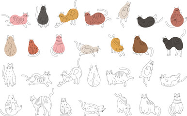 Wall Mural - Set of hand drawn cats. Doodle illustration isolated on white background collection.