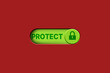 © Elena Uve - 3D illustration of green button to switch on digital protection. Cybersecurity and privacy protect data. Pin code. Cyber hacker threat.