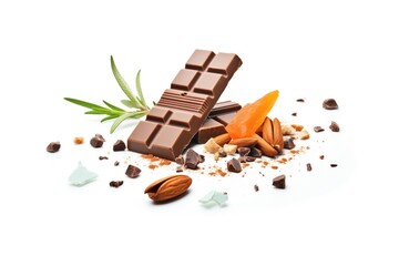 Canvas Print - chocolate bar with almonds on white background