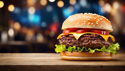 Wall Mural - Hamburger restaurant decoration with soft focus light and bokeh background