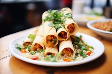 Poster - close-up of golden-brown flautas stacked on a plate