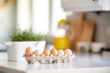 Wall Mural - organic eggs in carton on kitchen counter