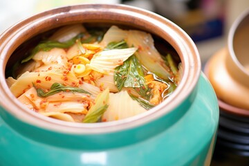 Canvas Print - close-up of kimchi fermenting in a traditional clay pot