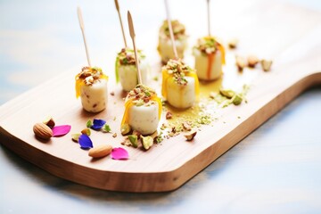 Sticker - kulfi trio on wooden board, garnished with nuts