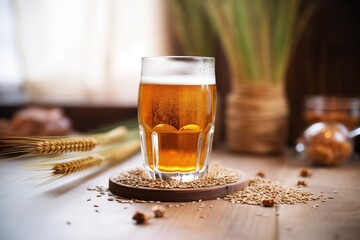 Canvas Print - kvass glass with rye malt grains on side