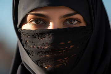 Young Muslim Woman's Expressive Eyes Above Niqab