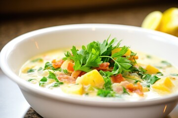 Poster - close-up of creamy chowder garnished with fresh parsley