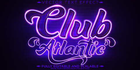 Wall Mural - Neon light text effect, editable retro and glowing text style