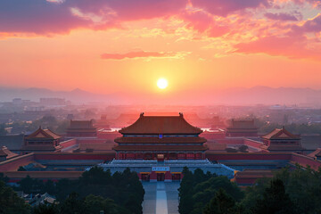 Wall Mural - The Forbidden City imperial palace in Beijing China, high angle aerial view