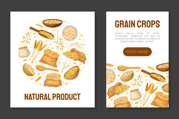 Wall Mural - Grain Cereal Banner Design with Natural Crop Harvest Vector Template