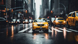 Fototapeta Nowy Jork - City Transit Pulse: Taxis in the Hustle of Downtown, Generative AI