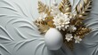 white luxe background, Embossed 3D flowers and green leaves, white highlight background, wedding card, valentine banner with flower, 