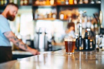 Poster - barista serving cold brew coffee at bar counter