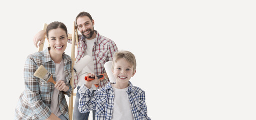 Wall Mural - Happy family renovating their home