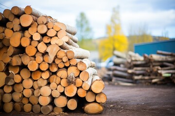 Wall Mural - stacks of logs ready for biomass energy usage