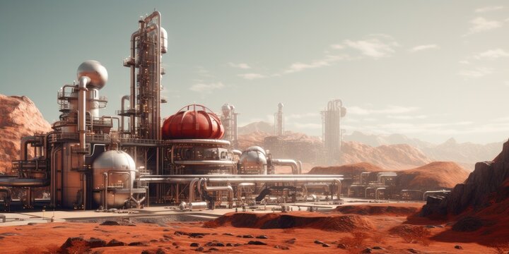 A futuristic city in the middle of a desert. Generative AI.