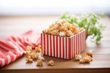 Poster - fresh caramel popcorn in a red and white striped box