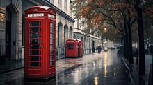 Vintage, Red Telephone Booth, London Streets, Iconic Fixture, British Symbol, Communication, Classic, Landmark. Generated By AI.