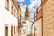 View of the bell tower of the church of Santiago de Alcalá de Guadaíra, from San Miguel street. Seville