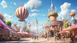 Lively fairground with vibrant rides and cotton candy vendors. Colorful spectacle, sugary confections, joyful revelry, bustling fair, vibrant entertainment. Generated by AI.