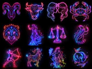 Wall Mural - set of zodiac signs icons. aries, leo, gemini, taurus, scorpio, aquarius, pisces, sagittarius, libra